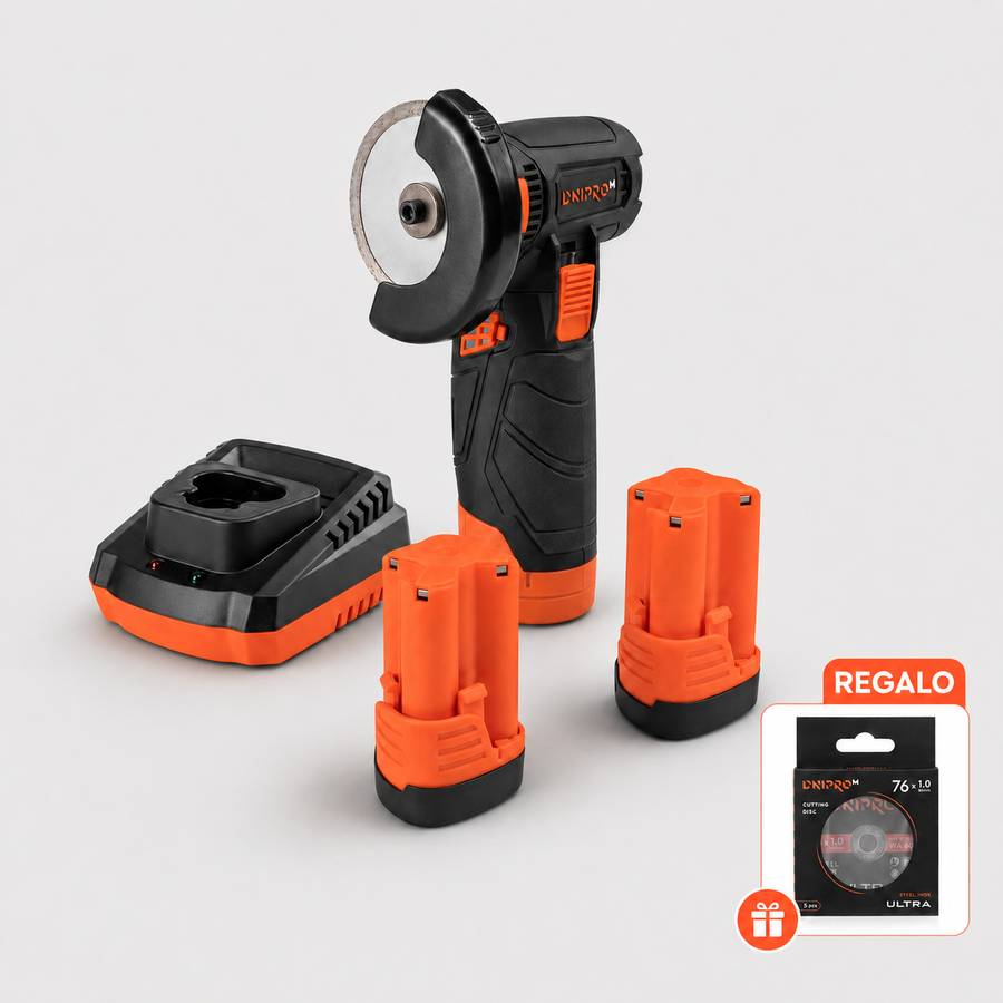 Dnipro-M | Mini amoladora angular a batería 12V 76 mm CG-12BC Ultra - Kit 2 baterías 2Ah y cargador rápido