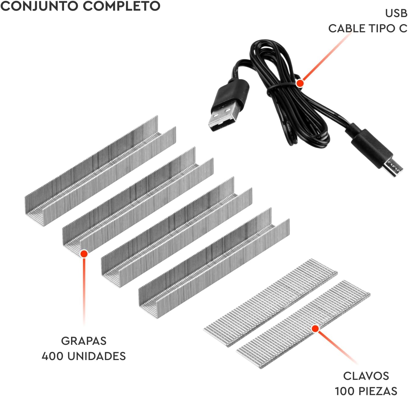 Grapadora inalámbrica Dnipro-M CS-36 para grapas y clavos, con batería Li-Ion y carga USB Type-C