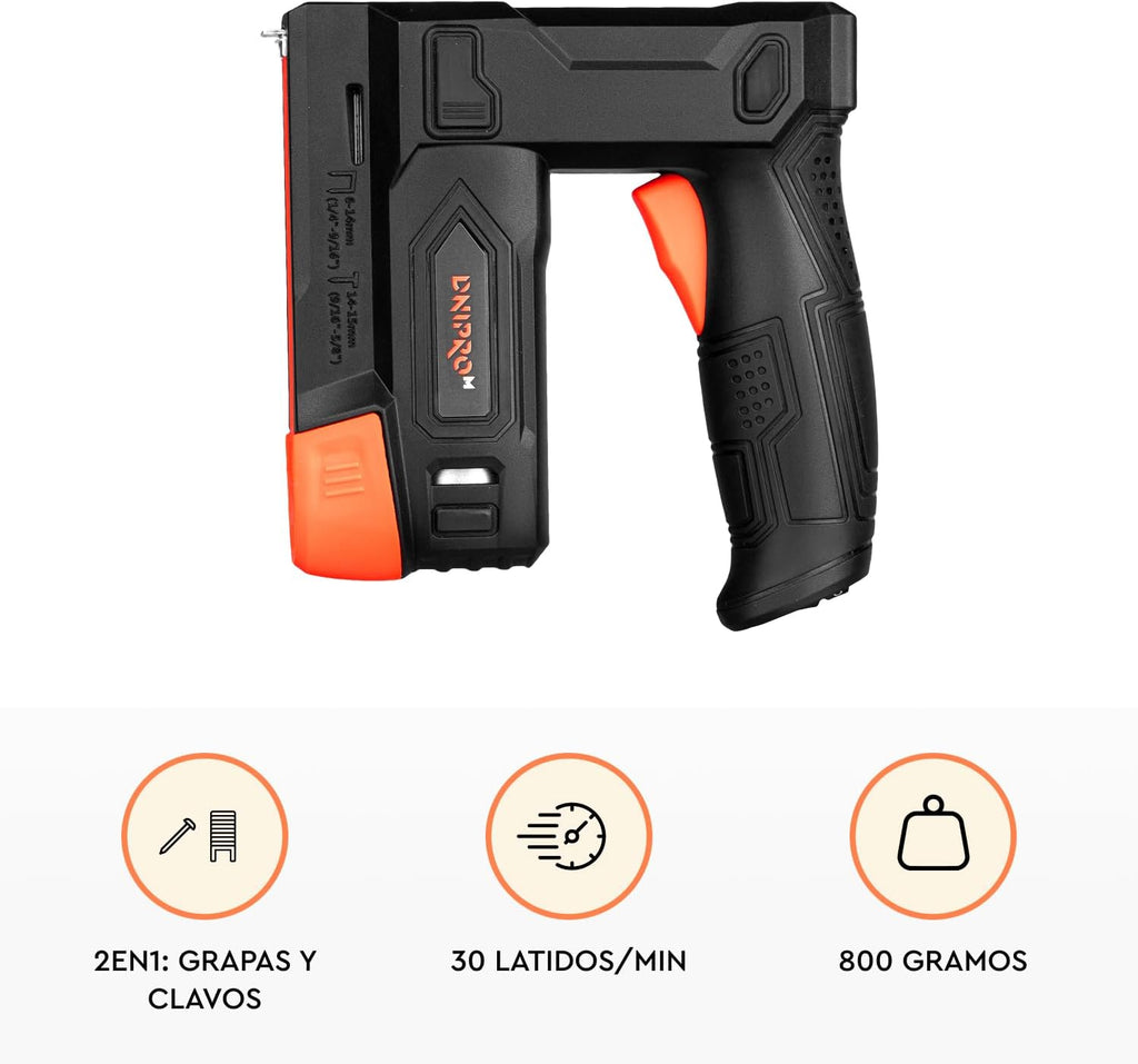 Grapadora inalámbrica Dnipro-M CS-36 para grapas y clavos, con batería Li-Ion y carga USB Type-C