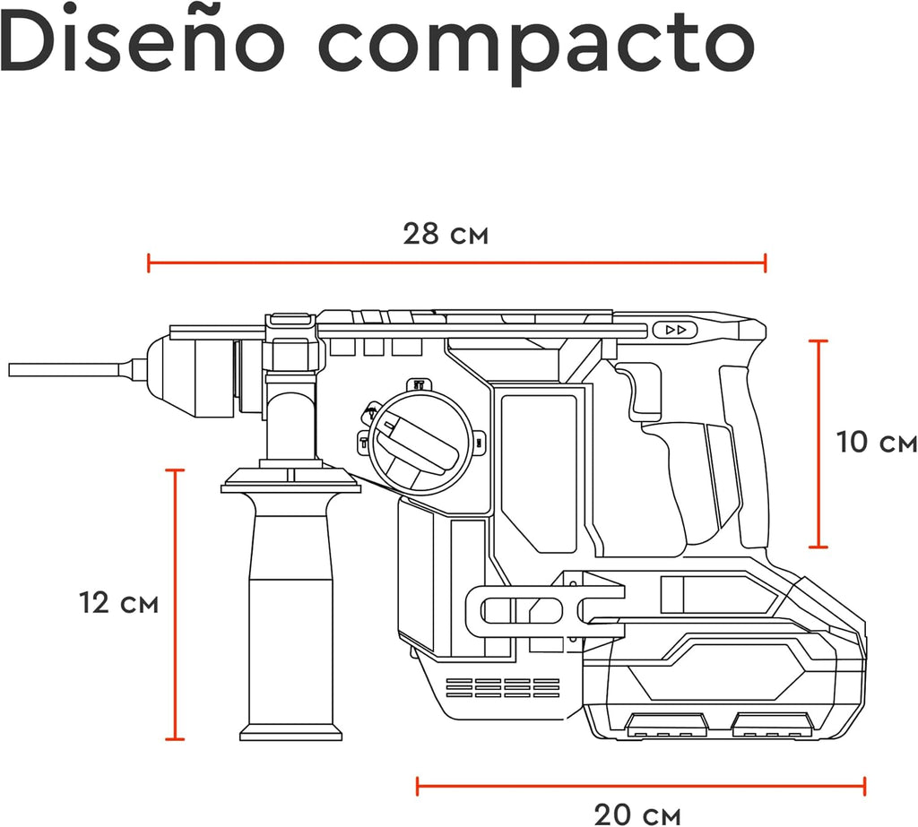 Martillo Perforador a Batería Dnipro-M DHR-202BC Ultra 20V – Motor Brushless, Energía de Impacto 2.3J, Kit con Batería 4Ah y Cargador