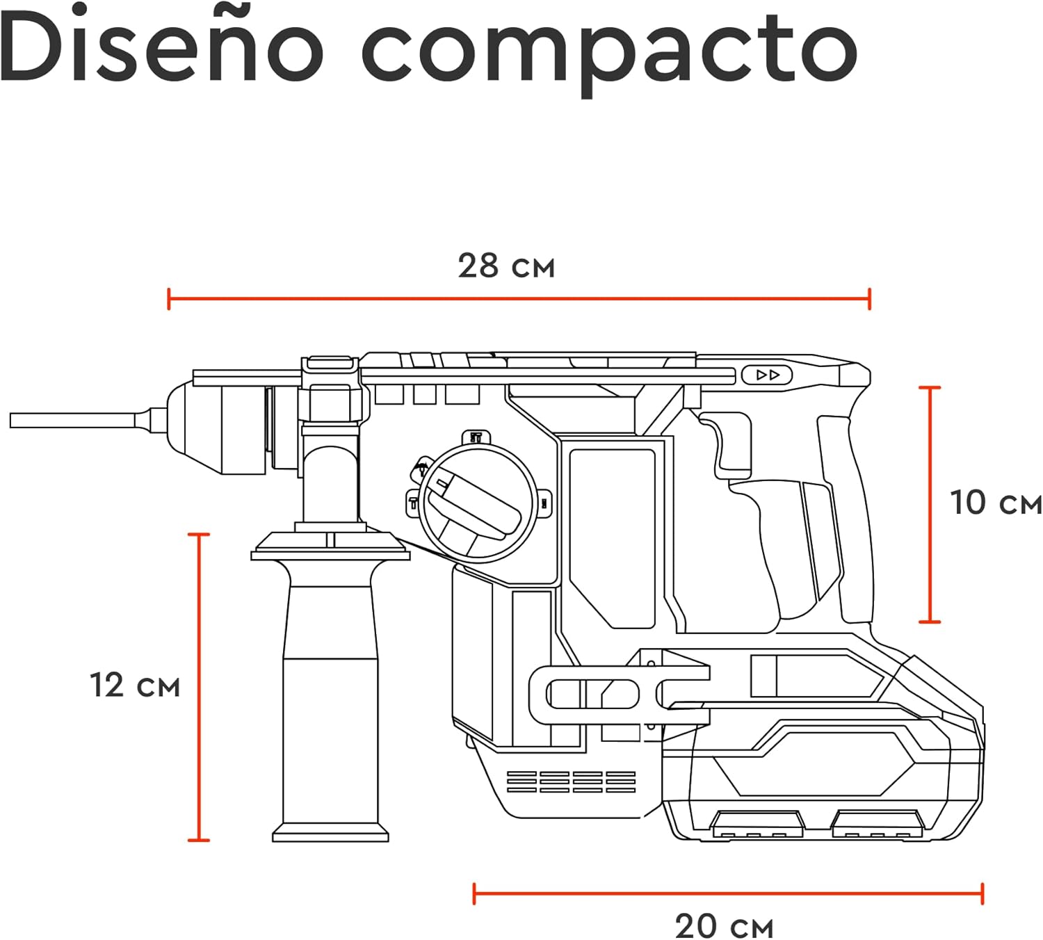 Martillo Perforador a Batería Dnipro-M DHR-202BC Ultra 20V – Motor Brushless, Energía de Impacto 2.3J, Kit con Batería 4Ah y Cargador