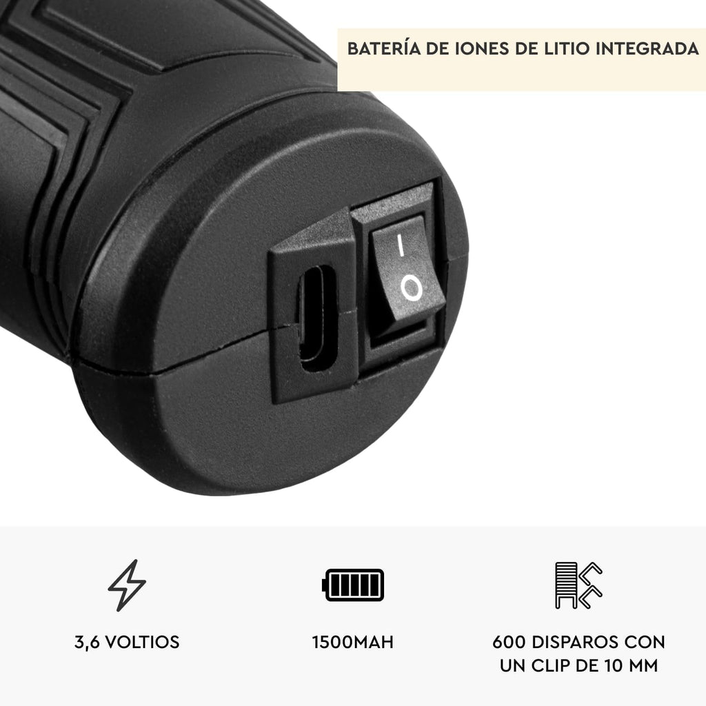 Grapadora inalámbrica Dnipro-M CS-36 para grapas y clavos, con batería Li-Ion y carga USB Type-C