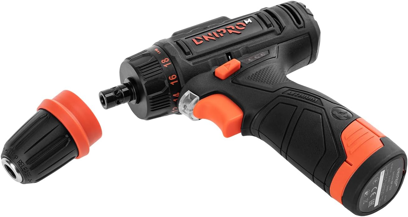 Taladro Atornillador Inalámbrico Dnipro-M CD-12QX 12V – Sistema de Mandril Desmontable Rápido (Quick Exchange), 25 Nm, Kit con 2 Baterías 2Ah, Cargador y Maletín