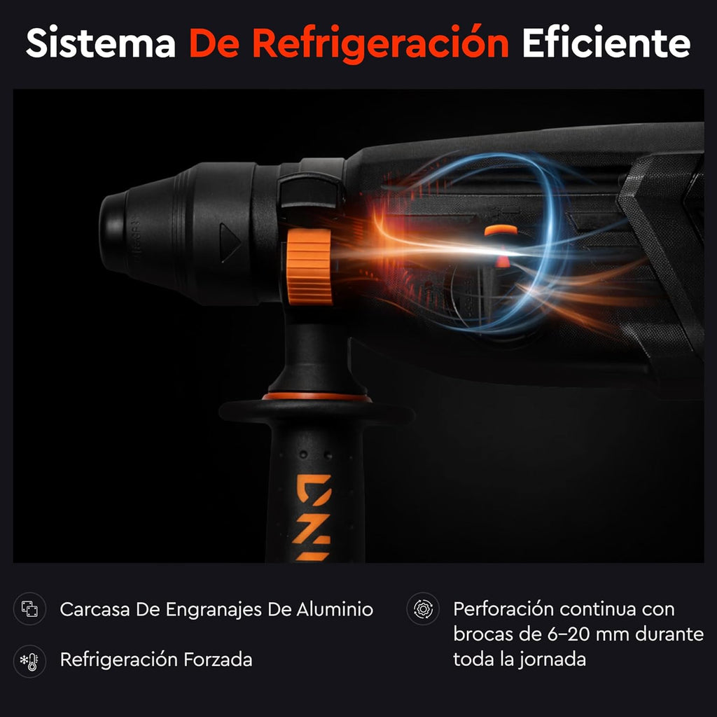 Martillo Perforador Ligero Dnipro-M RH-12 1050W – Energía de Impacto de 3.2 J, 4 Modos de Trabajo, Sistema SDS-Plus y Maletín de Transporte