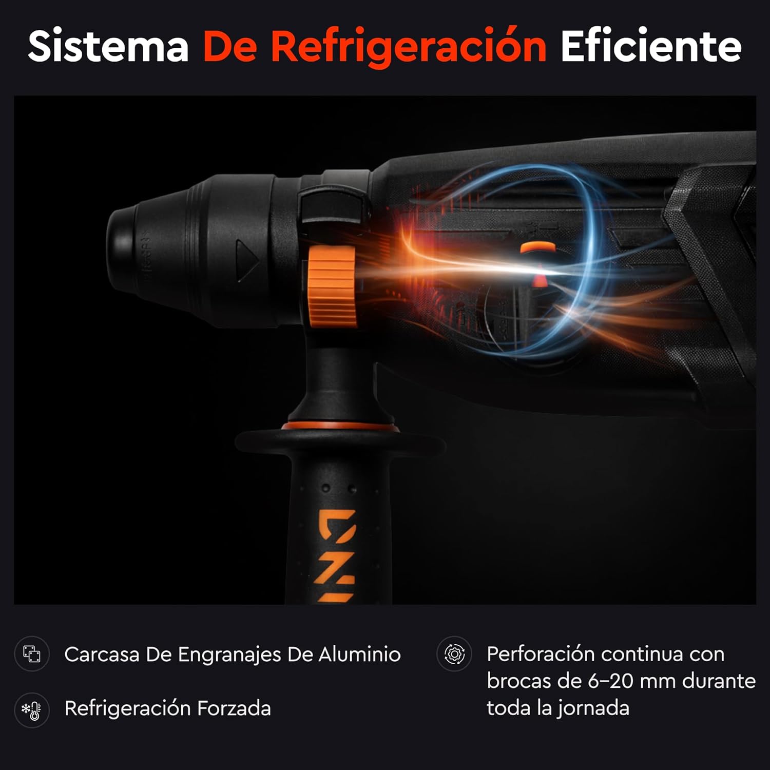Martillo Perforador Ligero Dnipro-M RH-12 1050W – Energía de Impacto de 3.2 J, 4 Modos de Trabajo, Sistema SDS-Plus y Maletín de Transporte