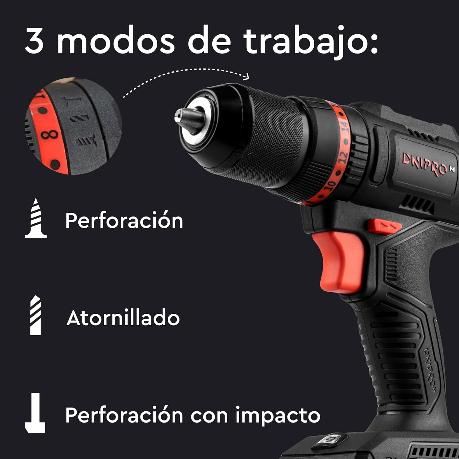 Taladro Percutor a Batería Dnipro-M CD-201HBC Compact 20V – Kit Profesional con Motor Sin Escobillas, Batería 2Ah y Cargador Rápido