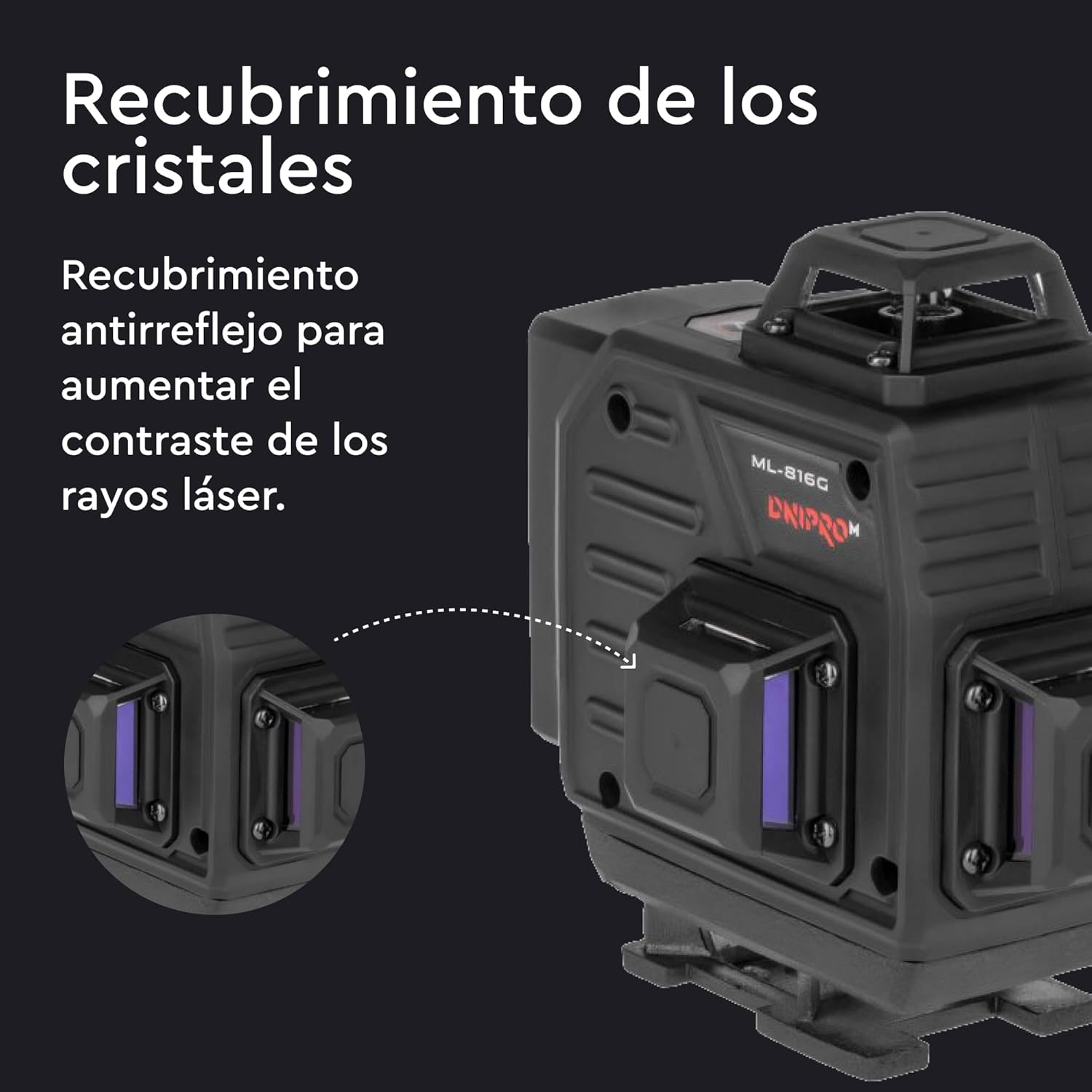 Nivel Láser Verde 4D Dnipro-M ML-816G – Profesional Autonivelante 4×360° (12/16 Líneas), Batería de 5200 mAh USB-C y Mando a Distancia