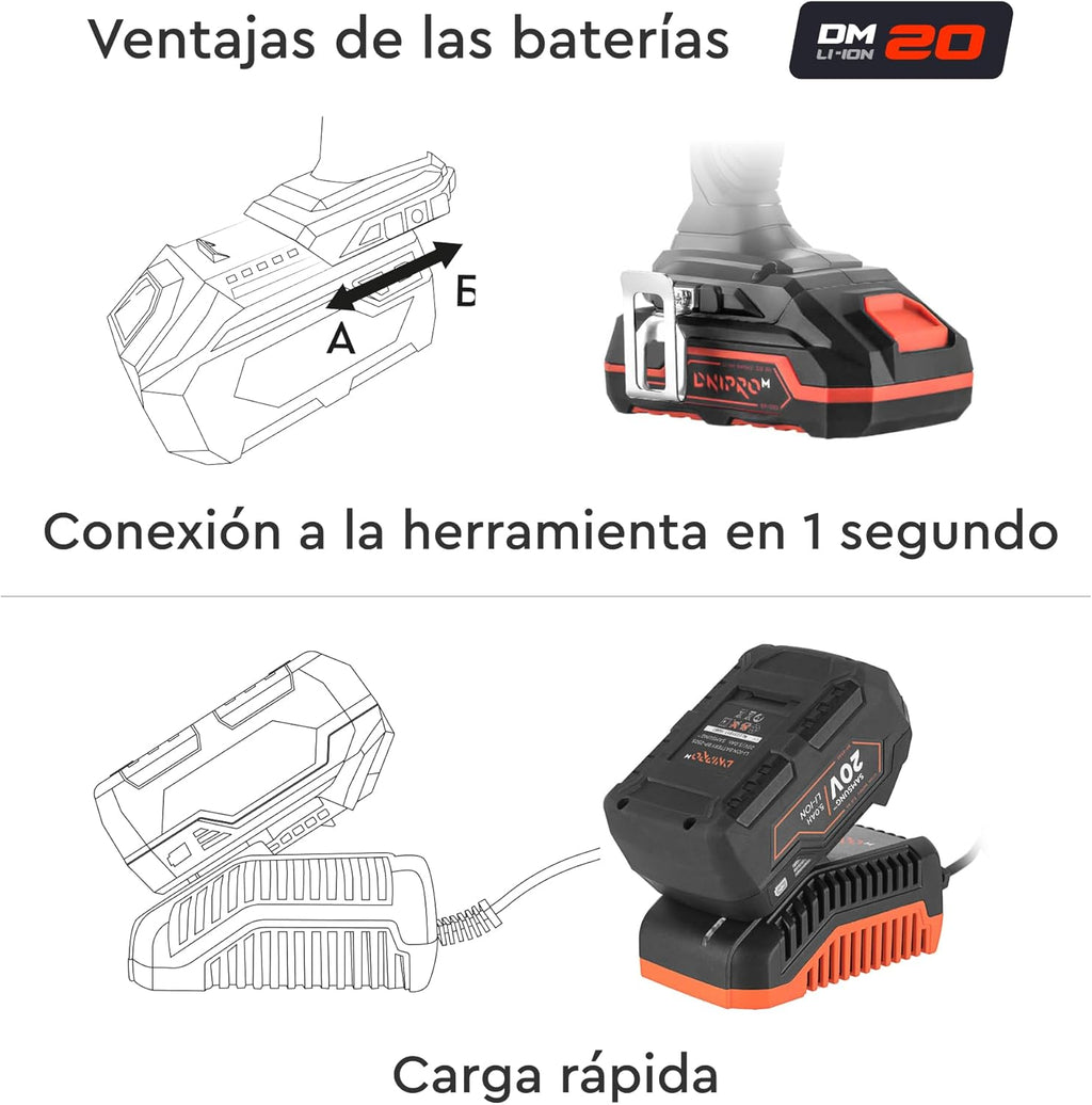 Martillo Perforador a Batería Dnipro-M DHR-202BC Ultra 20V – Motor Brushless, Energía de Impacto 2.3J, Kit con Batería 4Ah y Cargador