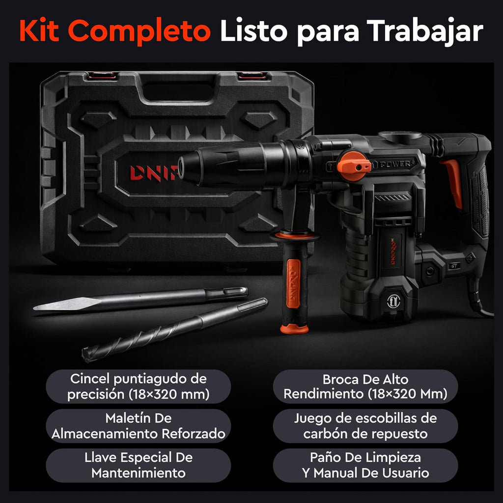 Martillo Perforador y Demoledor Profesional Dnipro-M BH-30 1400W – Sistema Heavy Duty SDS-Max, Fuerza de Impacto de 9 J, Regulador de Velocidad y Maletín