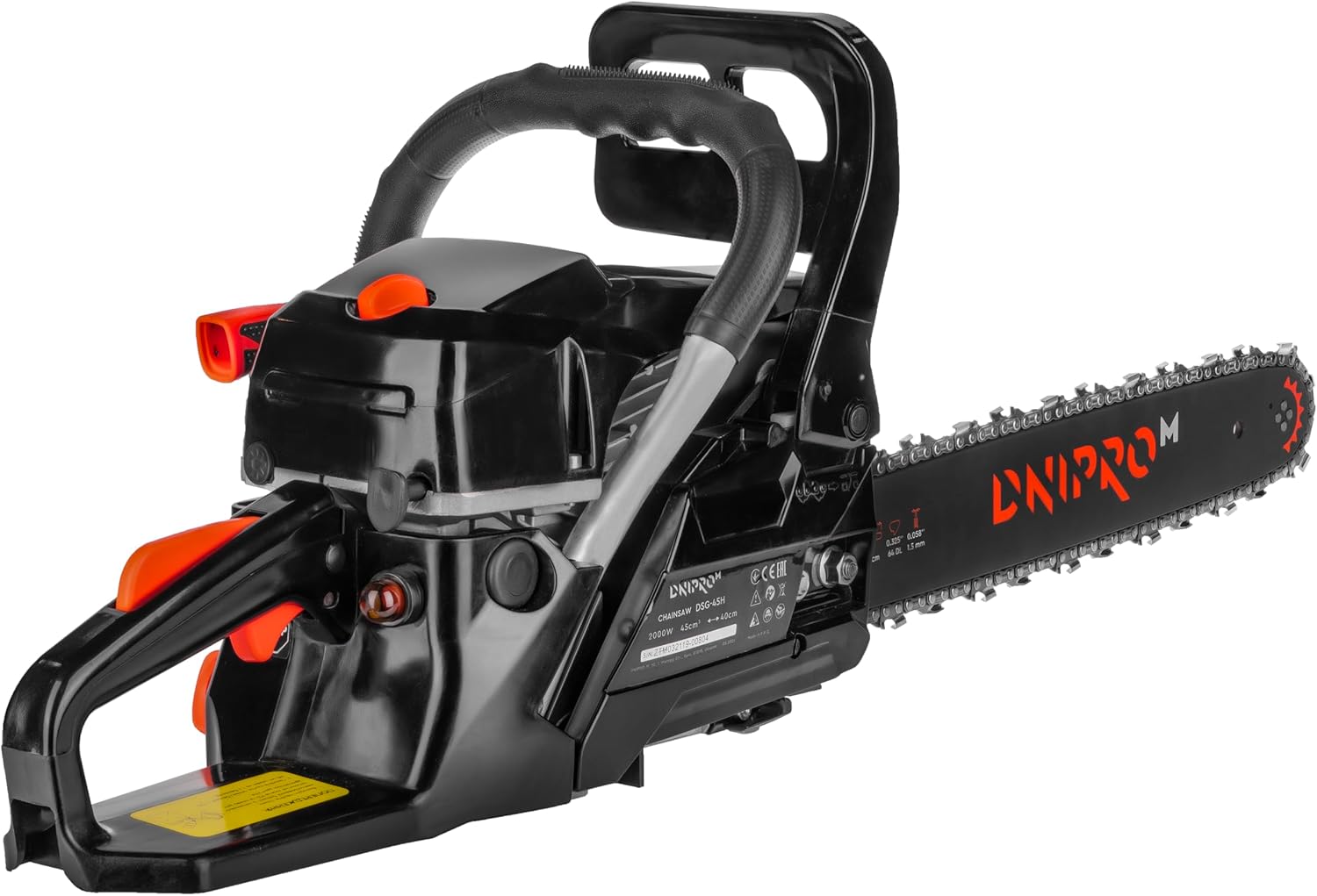 Motosierra de Gasolina Dnipro-M DSG-45HE – Motor de 45 cc (2000W), Espada de 40 cm, Sistema de Arranque Fácil y Filtro de Aire de Acceso Rápido