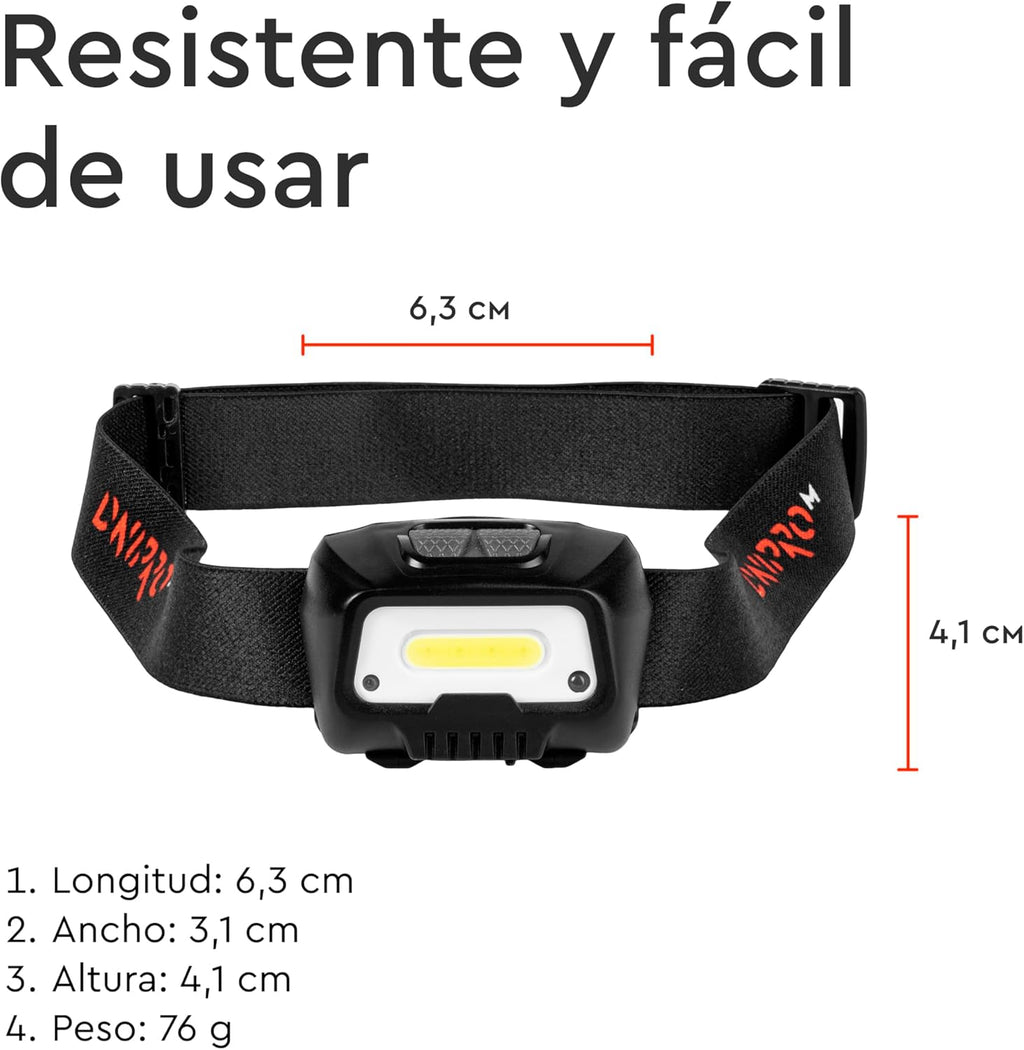 Linterna Frontal LED Recargable Dnipro-M FX-5 – 300 Lúmenes, Sensor de Movimiento, Batería de 1200 mAh USB-C