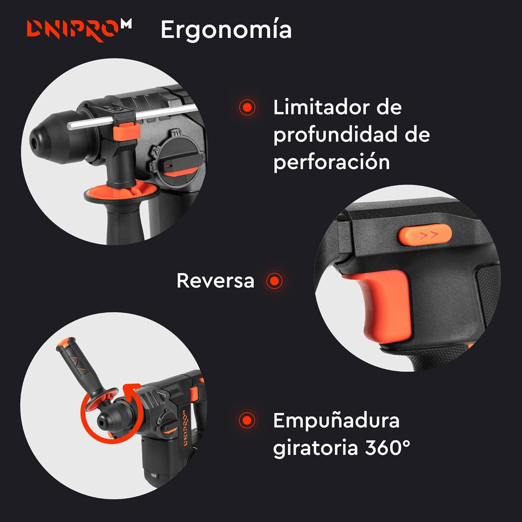 Martillo Perforador a Batería Dnipro-M DHR-202BC Ultra 20V – Motor Brushless, Energía de Impacto 2.3J, Kit con Batería 4Ah y Cargador