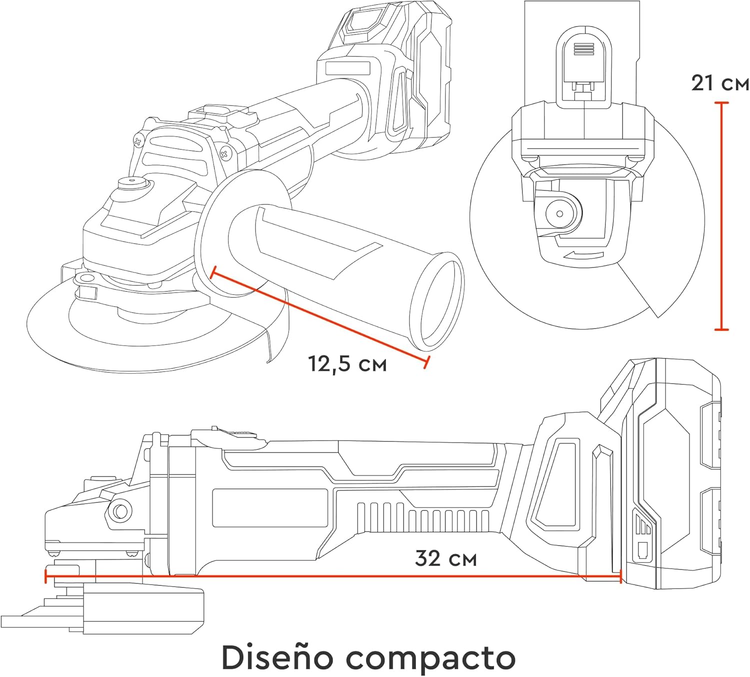 Amoladora Angular a Batería Dnipro-M DGA-201BC Ultra 20V – Motor Brushless, Kit con Batería de 4Ah y Cargador Rápido