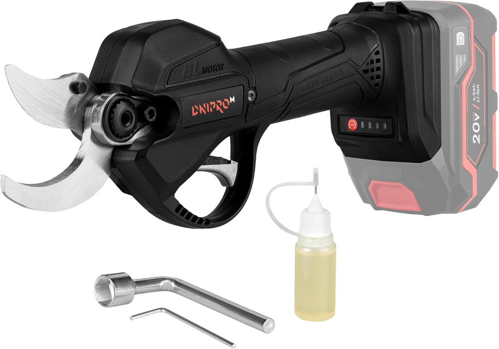 Tijeras de Podar a Batería Dnipro-M DPS-200BC ULTRA 20V – Kit Profesional con Motor Brushless, Cuchillas de Acero Japonés SK5, 4 Posiciones de Corte, Batería 2Ah y Cargador Rápido