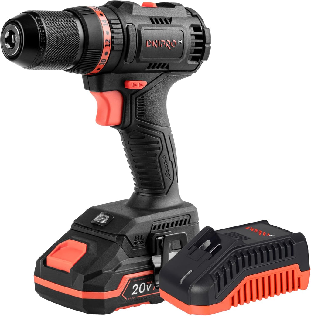Taladro Percutor a Batería Dnipro-M CD-201HBC Compact 20V – Kit Profesional con Motor Sin Escobillas, Batería 2Ah y Cargador Rápido