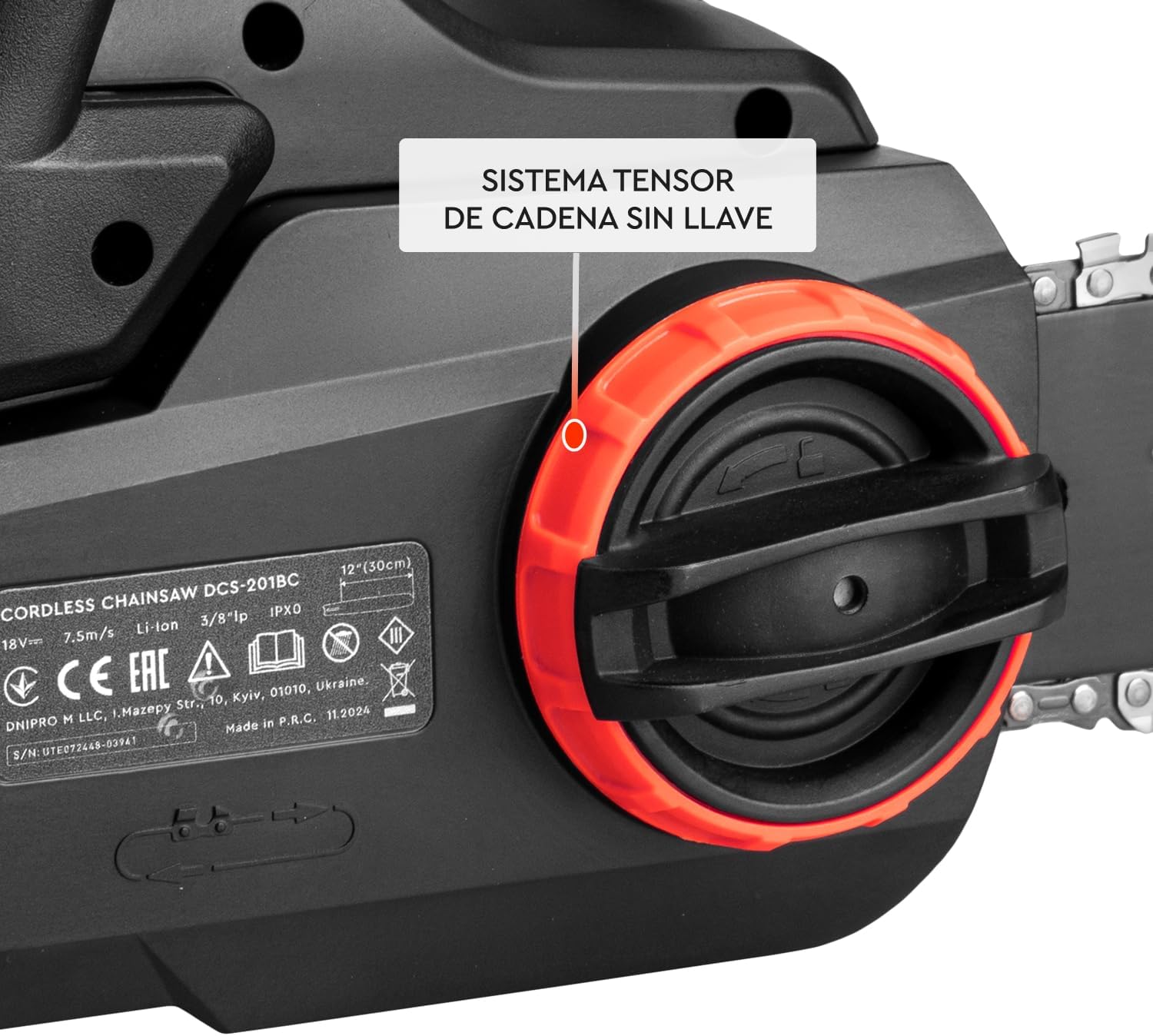 Motosierra a Batería Dnipro-M DCS-201BC 20V – Kit Profesional con Motor Brushless, Espada de 30 cm, Batería Compacta 4Ah (Samsung) y Cargador Rápido