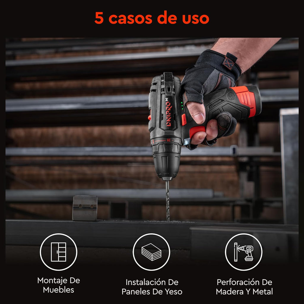 Taladro Atornillador Inalámbrico Dnipro-M CD-12CX Compact 12V – Diseño Ultra-Compacto de 164 mm, 30 Nm, Bloqueo de Husillo y Maletín con 2 Baterías de 2Ah