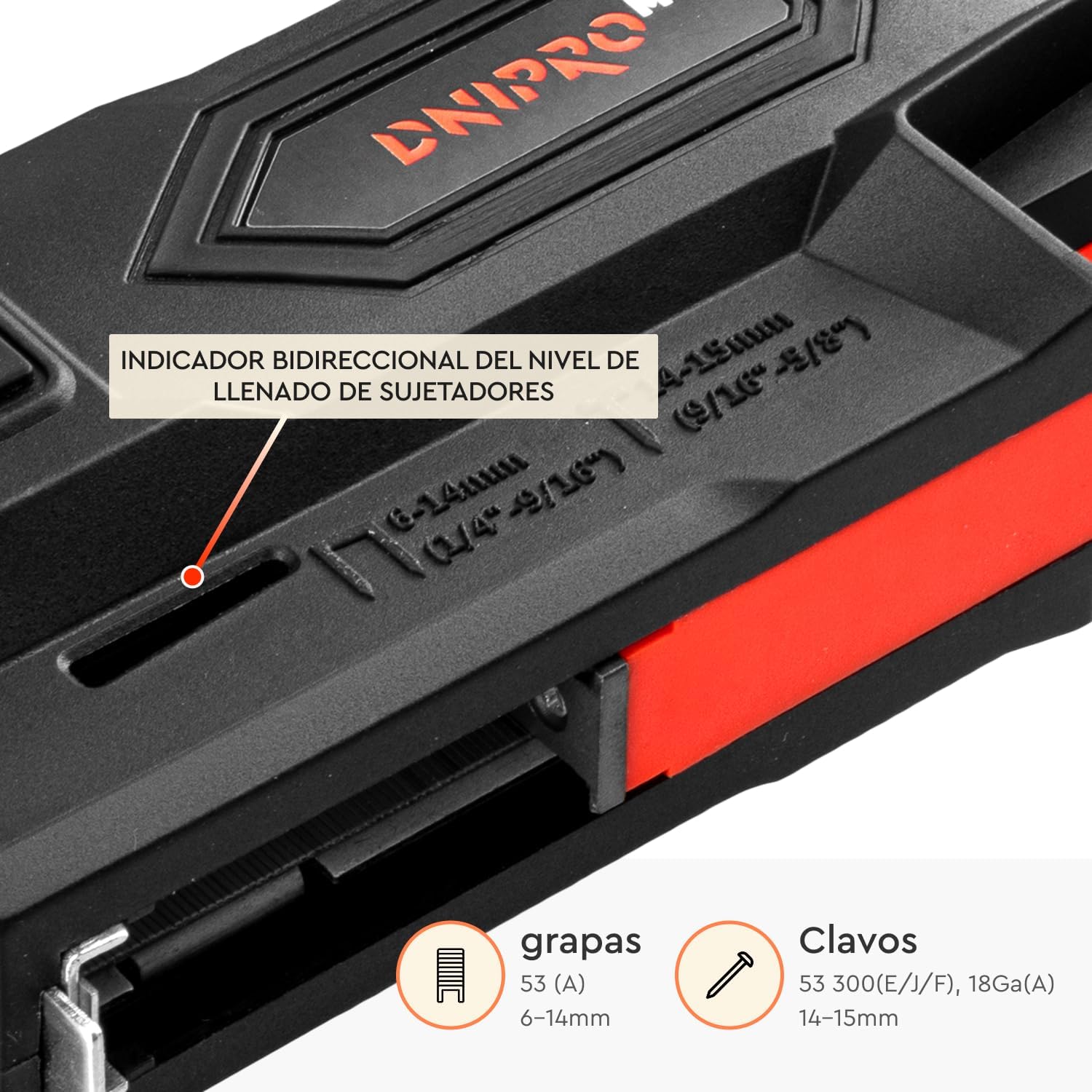 Grapadora inalámbrica Dnipro-M CS-36 para grapas y clavos, con batería Li-Ion y carga USB Type-C