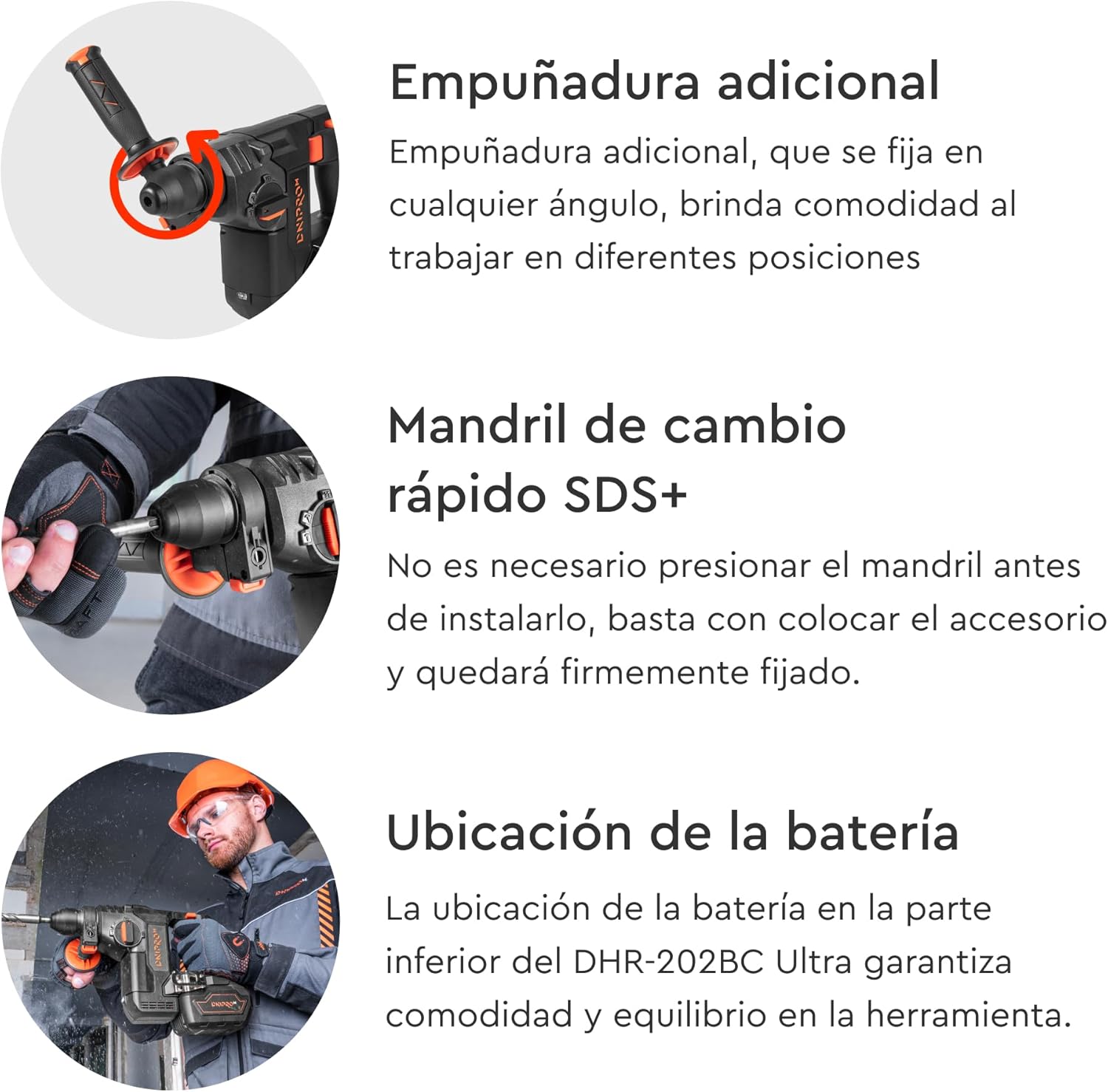 Martillo Perforador a Batería Dnipro-M DHR-202BC Ultra 20V – Motor Brushless, Energía de Impacto 2.3J, Kit con Batería 4Ah y Cargador