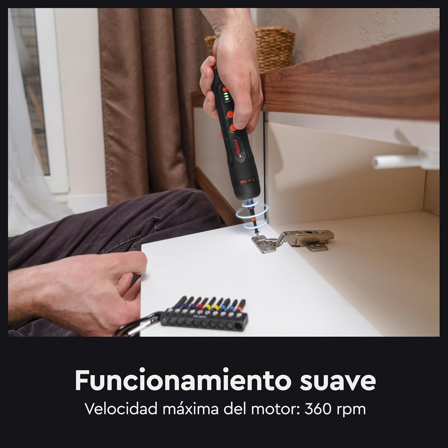 Destornillador Eléctrico Inalámbrico 3.6V Dnipro-M CSD-40X – 4.5 Nm Automático / 10 Nm Manual, Embrague de 8 Posiciones, LED Circular, Cable USB-C y Estuche con 10 Puntas