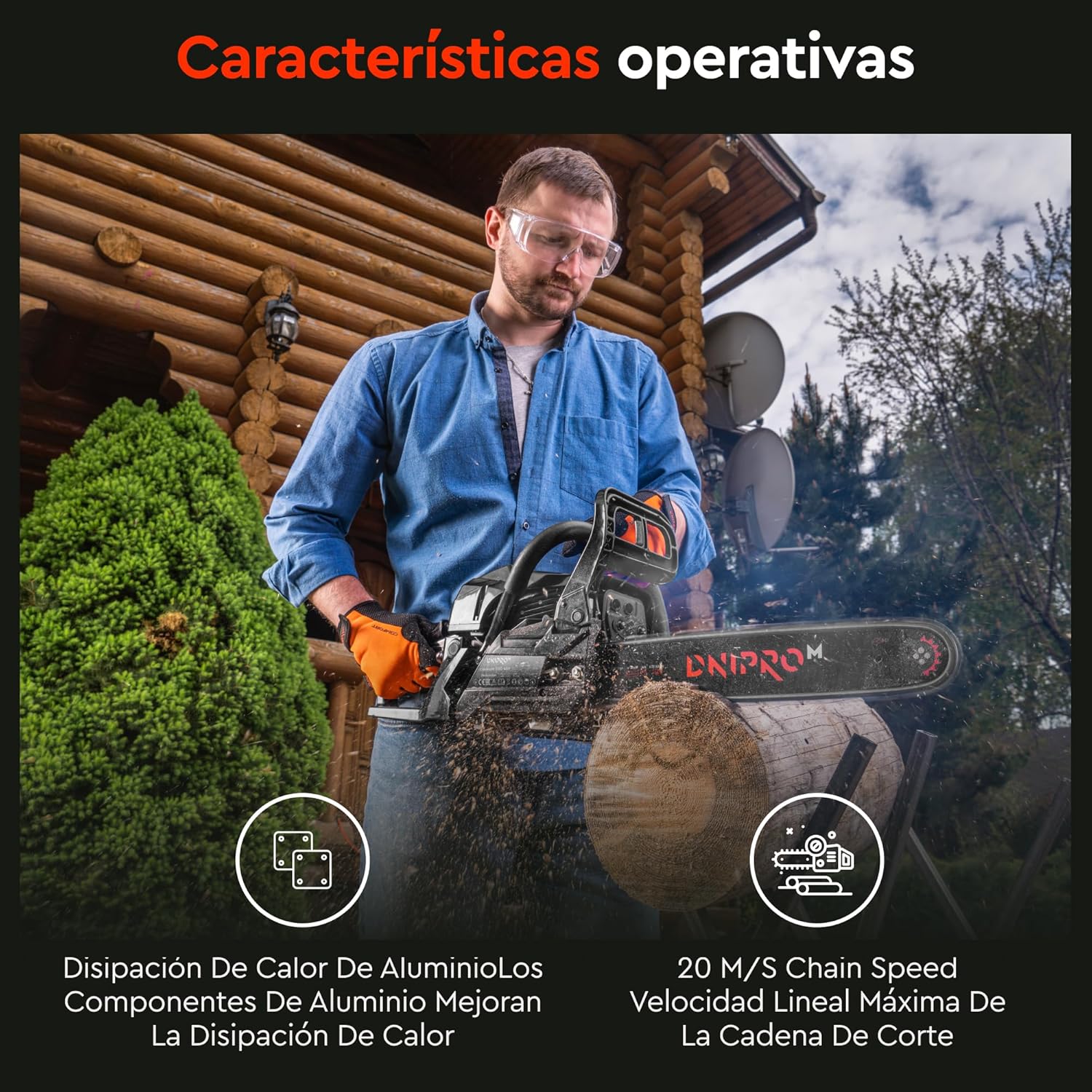 Motosierra de Gasolina Dnipro-M DSG-45HE – Motor de 45 cc (2000W), Espada de 40 cm, Sistema de Arranque Fácil y Filtro de Aire de Acceso Rápido