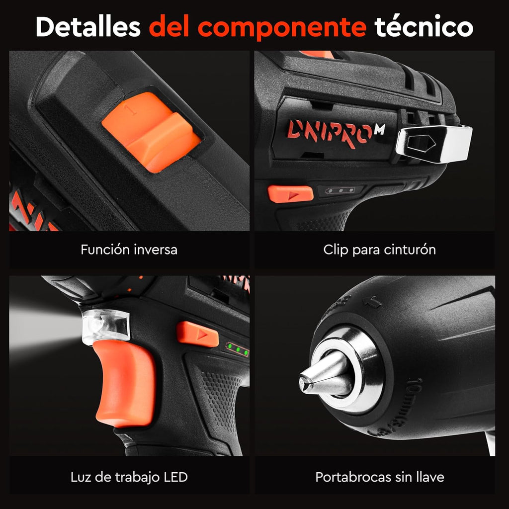 Taladro Atornillador Inalámbrico Dnipro-M CD-12CX Compact 12V – Diseño Ultra-Compacto de 164 mm, 30 Nm, Bloqueo de Husillo y Maletín con 2 Baterías de 2Ah