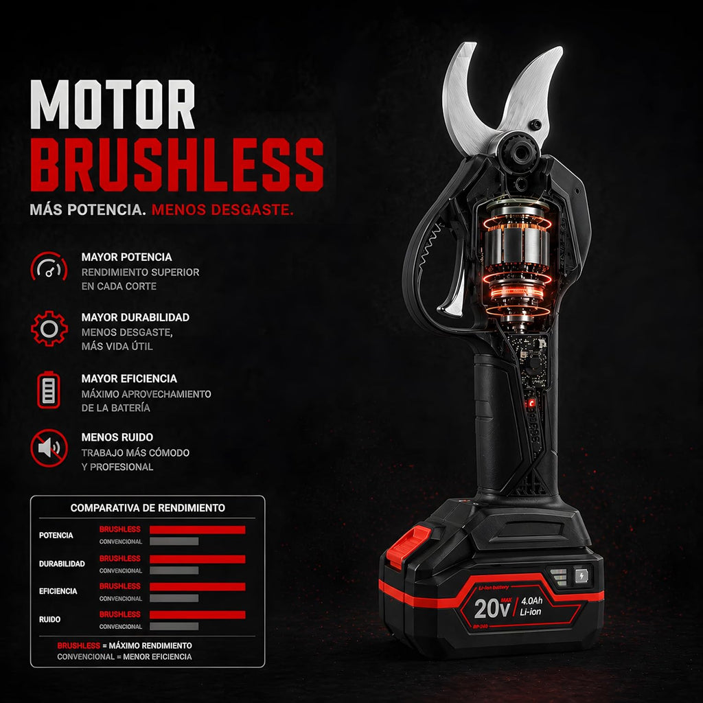 Tijeras de Podar a Batería Dnipro-M DPS-200BC ULTRA 20V – Kit Profesional con Motor Brushless, Cuchillas de Acero Japonés SK5, 4 Posiciones de Corte, Batería 2Ah y Cargador Rápido