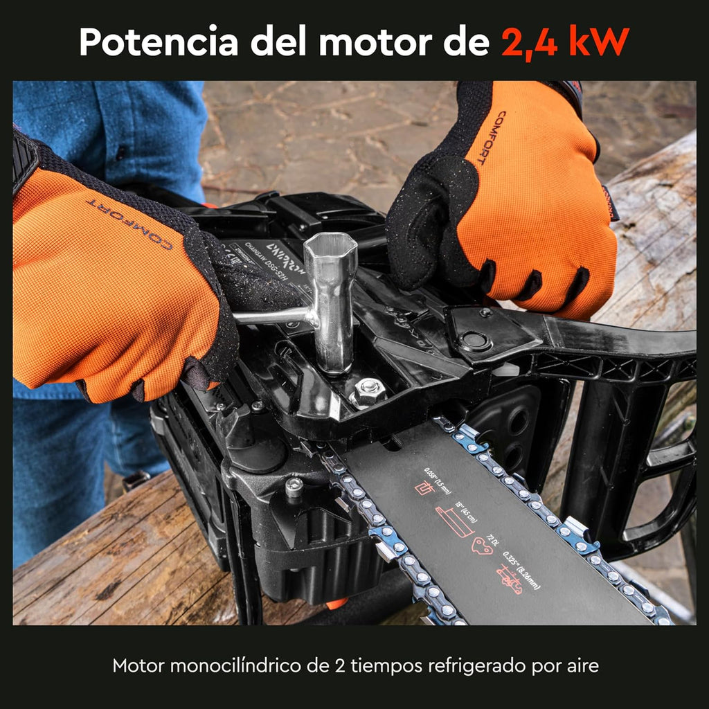 Motosierra de Gasolina Dnipro-M DSG-52HE – Potencia Semi-Profesional de 52 cc (2400W), Espada de 45 cm y Sistema de Arranque Fácil