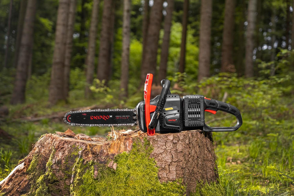 Motosierra a Batería Dnipro-M DCS-201BC 20V – Kit Profesional con Motor Brushless, Espada de 30 cm, Batería Compacta 4Ah (Samsung) y Cargador Rápido