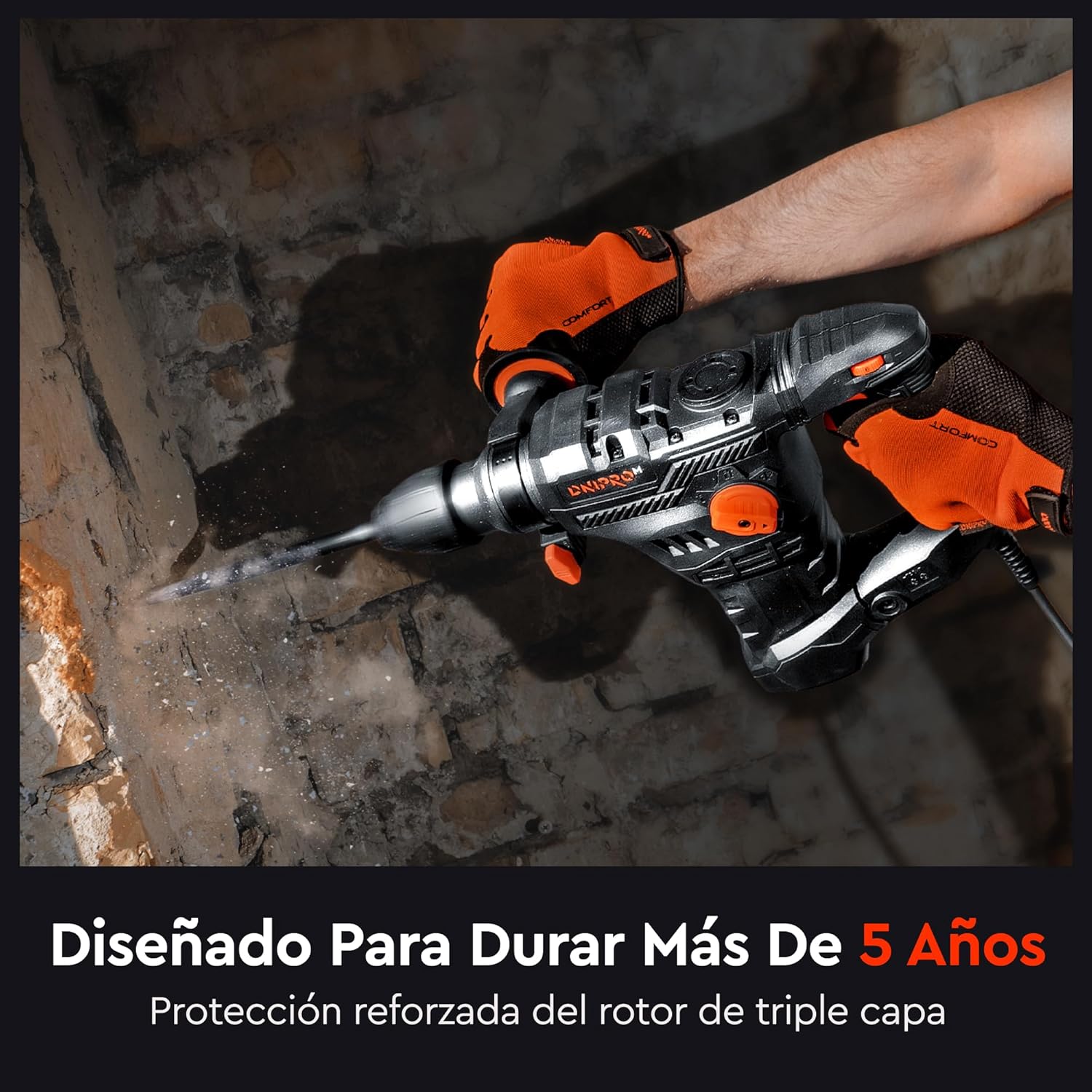 Martillo Perforador de Barril Dnipro-M BH-20 1650W – Fuerza de Impacto de 5.5 J, Velocidad Variable, Embrague R-Control, SDS-Plus y Maletín