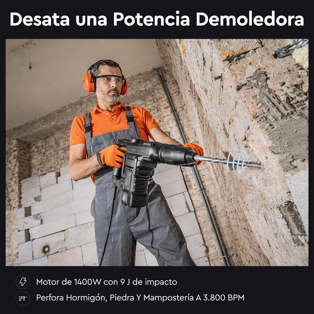 Martillo Perforador y Demoledor Profesional Dnipro-M BH-30 1400W – Sistema Heavy Duty SDS-Max, Fuerza de Impacto de 9 J, Regulador de Velocidad y Maletín