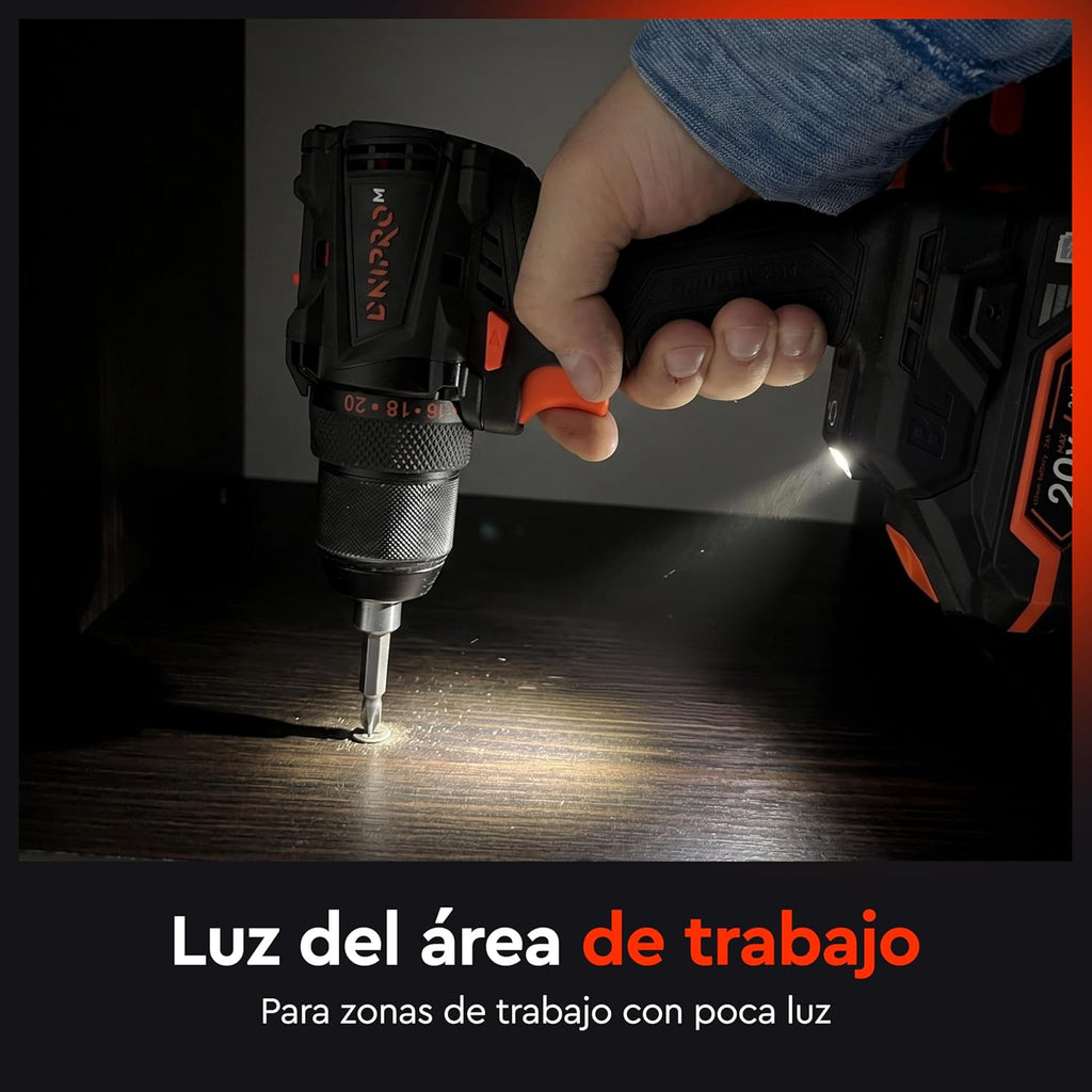 Taladro Atornillador Brushless Dnipro-M CD-200BC KIT 20V – Set Profesional con Sistema Kickback Control, Par de 50 Nm, Batería 2Ah y Cargador Rápido