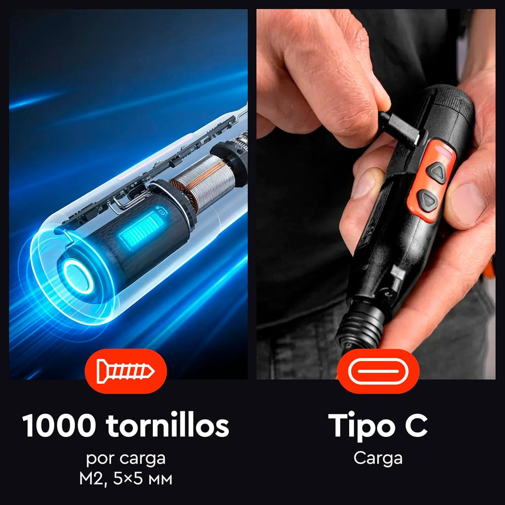 Destornillador Eléctrico Inalámbrico Dnipro-M CSD-36X 3.6V – Doble Modo (1.2/8 Nm), USB-C, Luz LED y Kit de Puntas