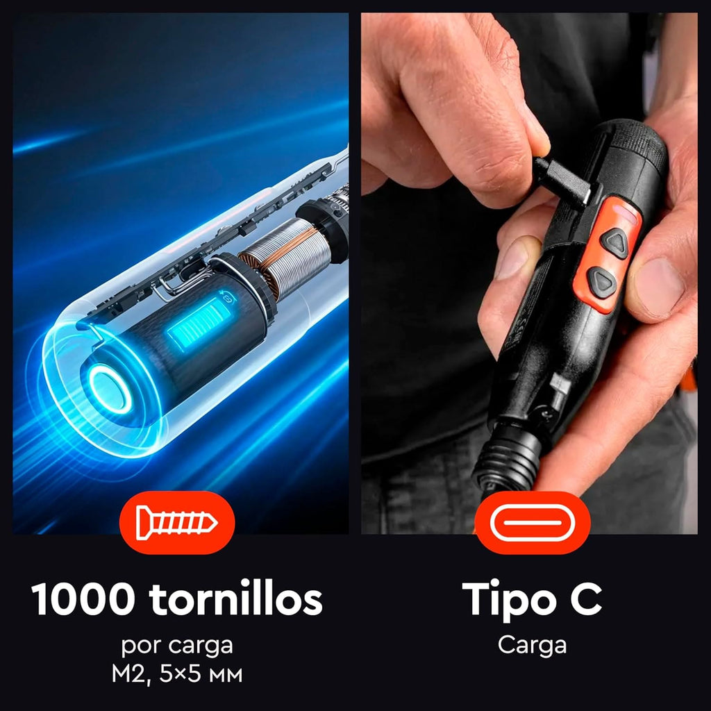 Destornillador Eléctrico Inalámbrico Dnipro-M CSD-36X 3.6V – Doble Modo (1.2/8 Nm), USB-C, Luz LED y Kit de Puntas