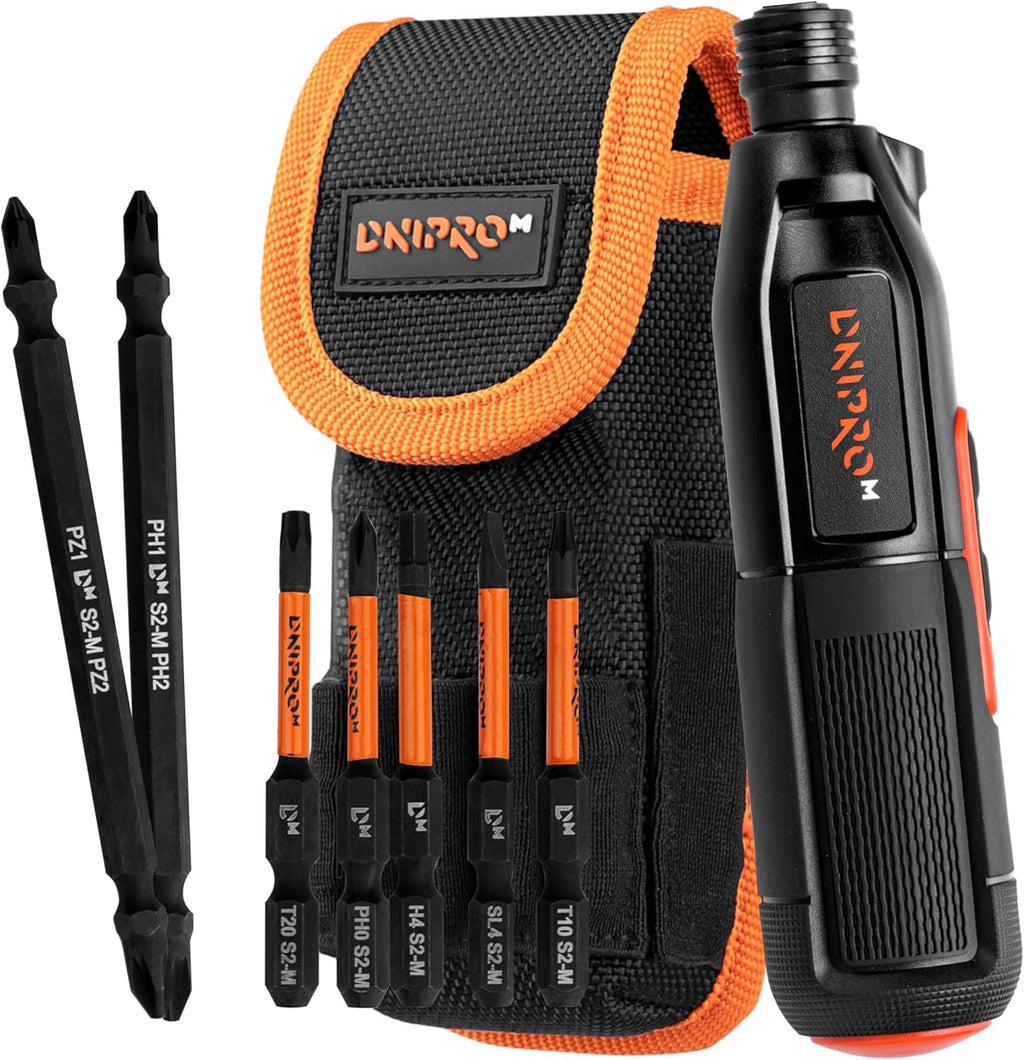 Destornillador Eléctrico Inalámbrico Dnipro-M CSD-36X 3.6V – Doble Modo (1.2/8 Nm), USB-C, Luz LED y Kit de Puntas