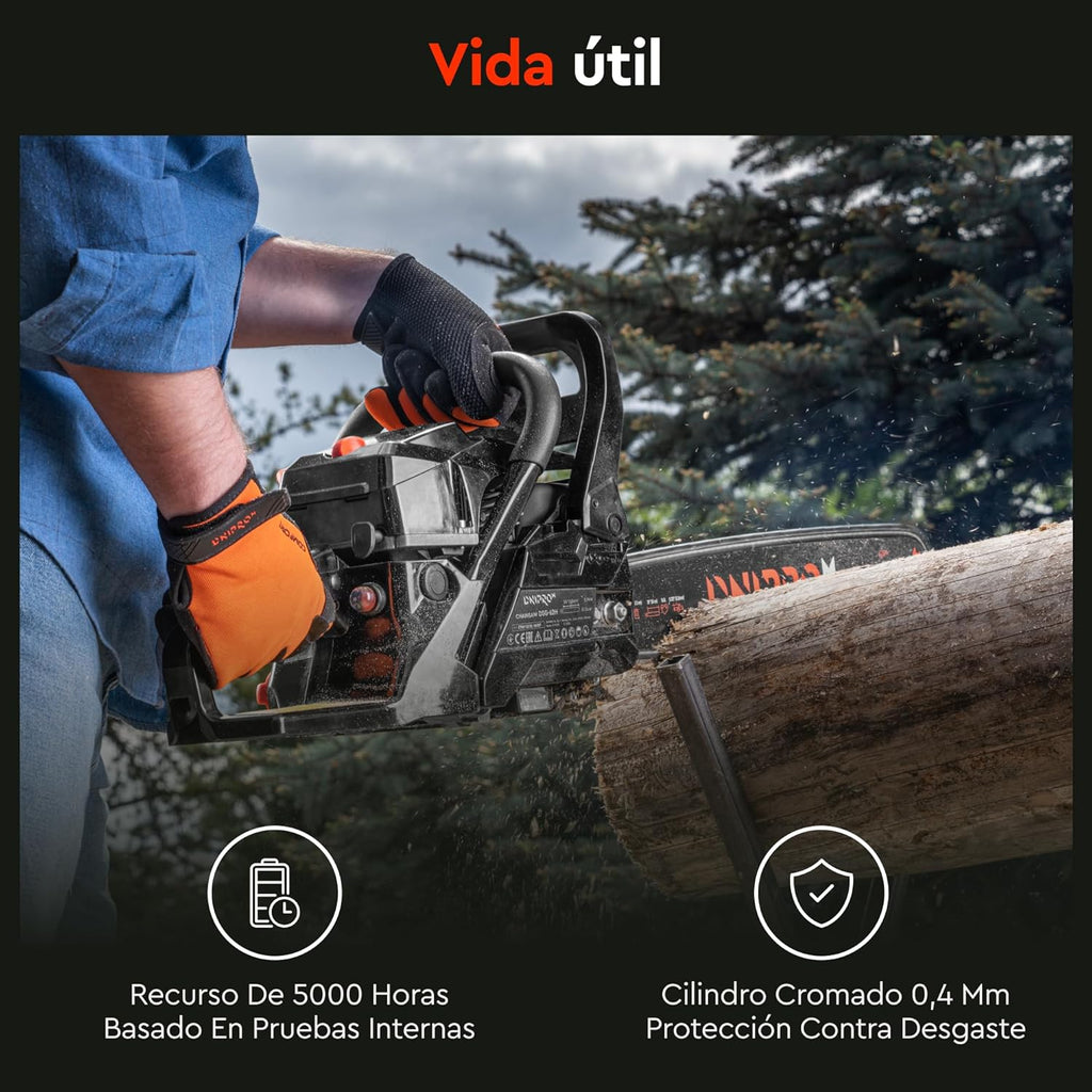 Motosierra de Gasolina Dnipro-M DSG-45HE – Motor de 45 cc (2000W), Espada de 40 cm, Sistema de Arranque Fácil y Filtro de Aire de Acceso Rápido
