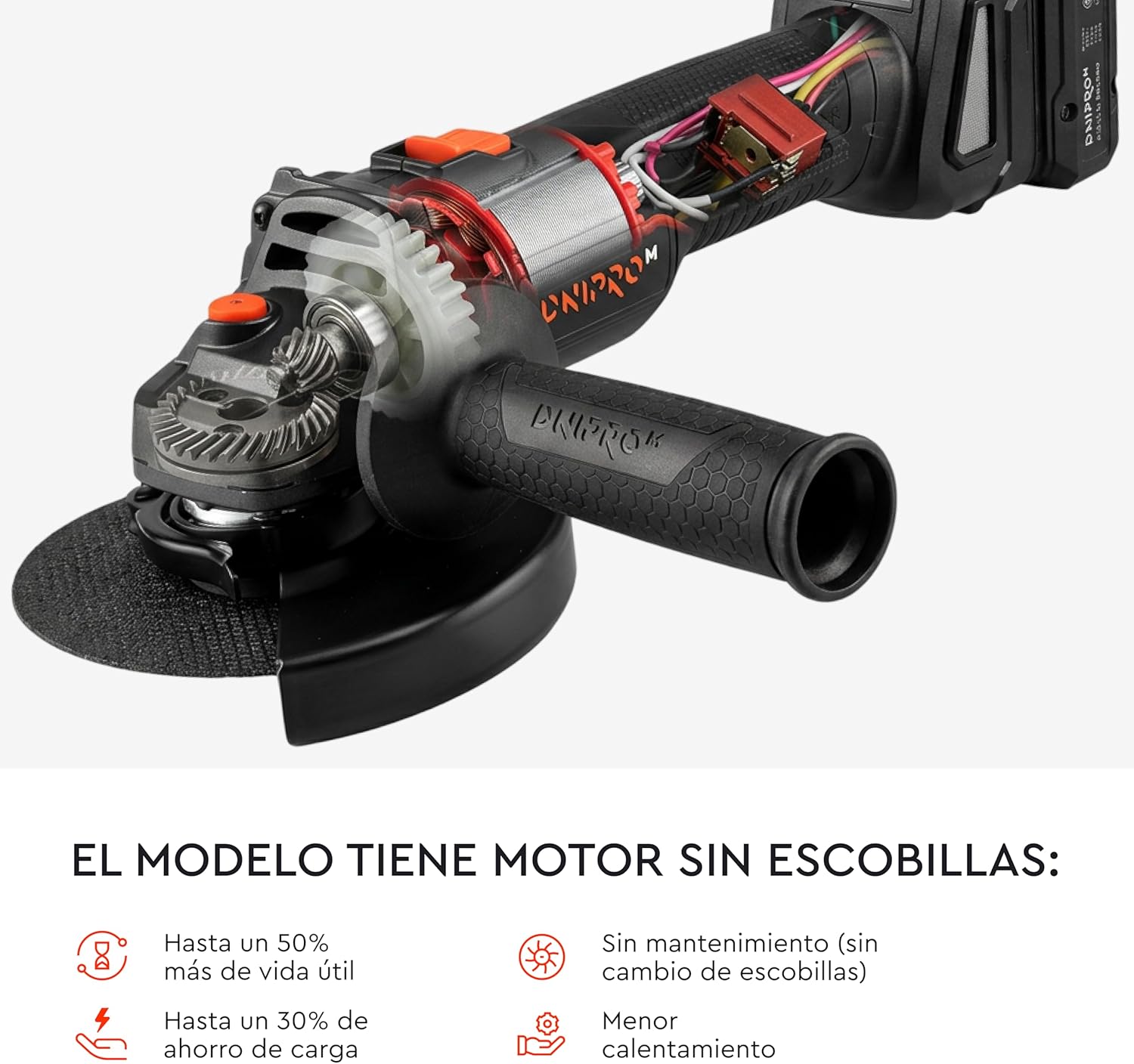 Amoladora Angular a Batería Dnipro-M DGA-201BC Ultra 20V – Motor Brushless, Kit con Batería de 4Ah y Cargador Rápido