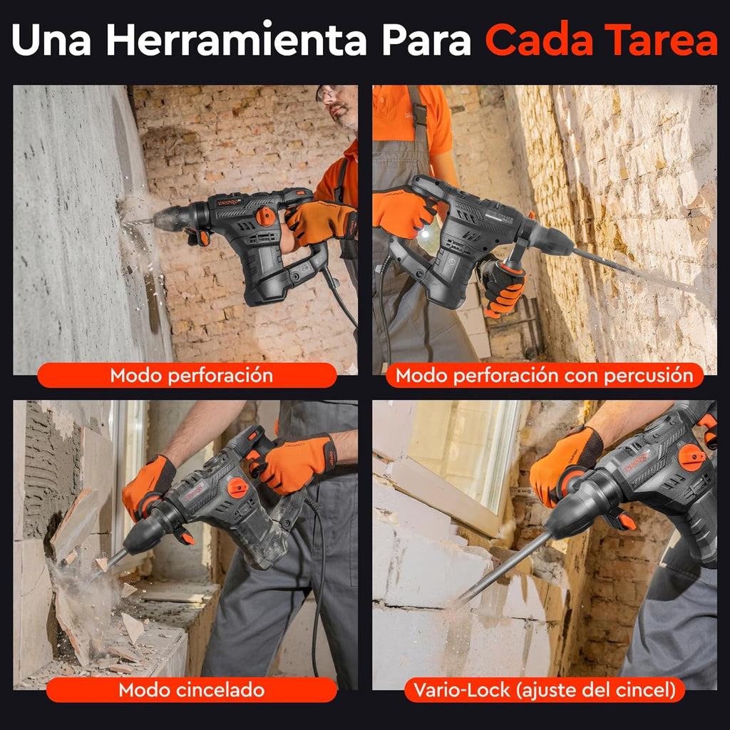Martillo Perforador de Barril Dnipro-M BH-20 1650W – Fuerza de Impacto de 5.5 J, Velocidad Variable, Embrague R-Control, SDS-Plus y Maletín