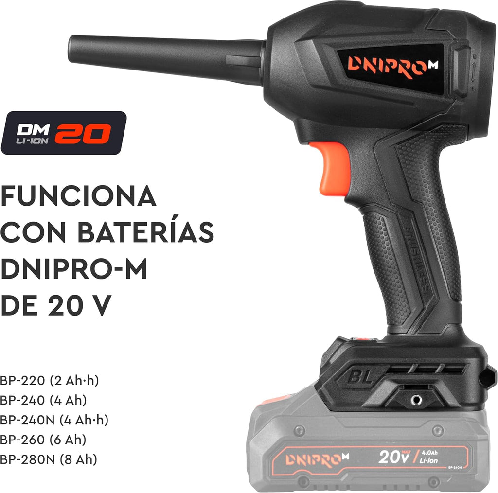 Soplador inalámbrico Dnipro-M DCB-203BC Compact 20V, motor brushless, 4 velocidades, sin batería ni cargador