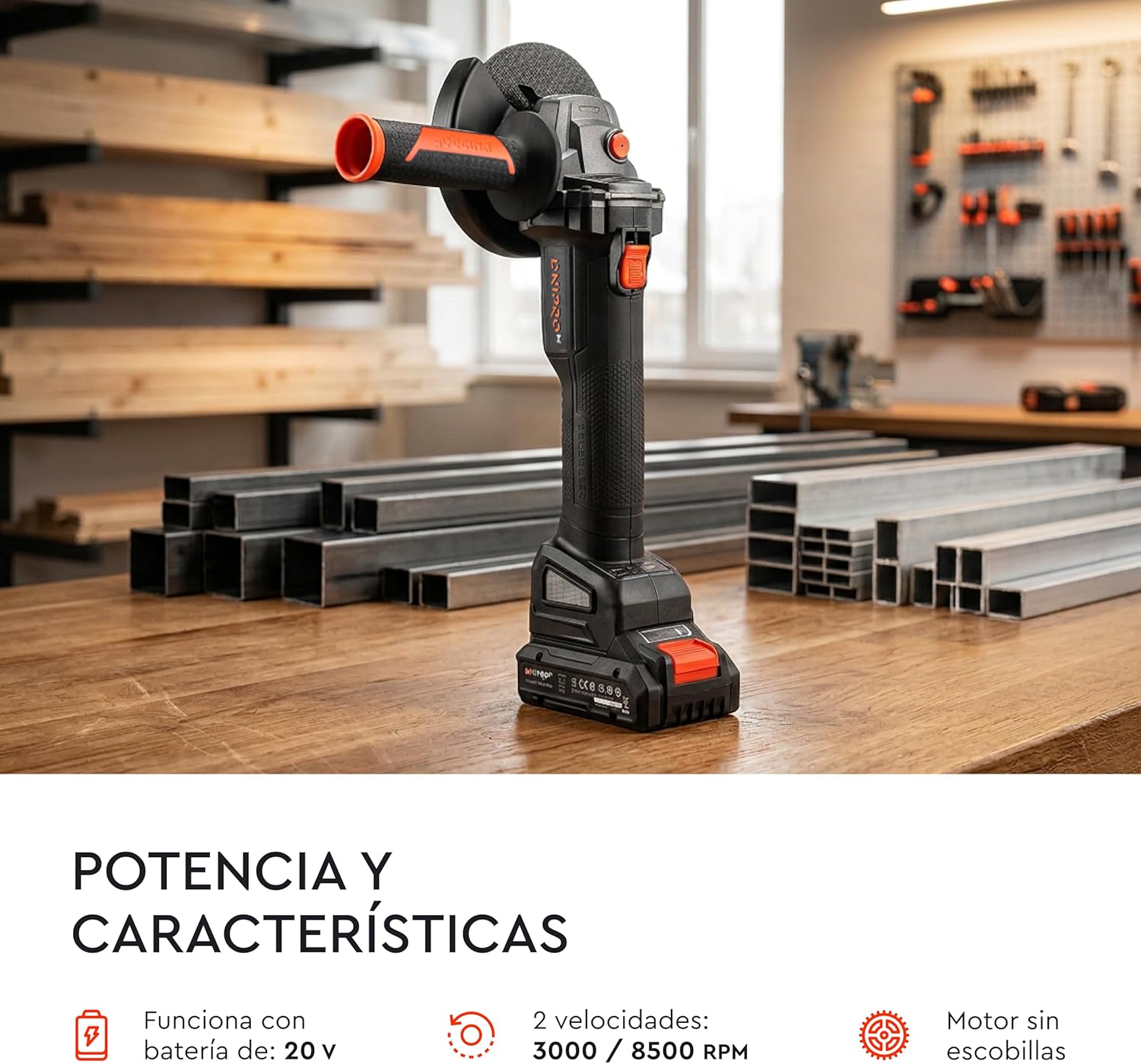 Amoladora Angular a Batería Dnipro-M DGA-201BC Ultra 20V – Motor Brushless, Kit con Batería de 4Ah y Cargador Rápido