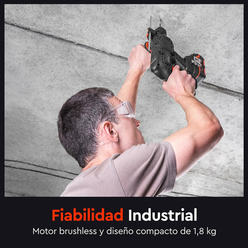 Martillo Perforador a Batería Compacto Dnipro-M DHR-201BC Compact (Sin Batería ni Cargador) – Motor Brushless Ligero de 1.85 kg, Fuerza de Impacto 1.7 J