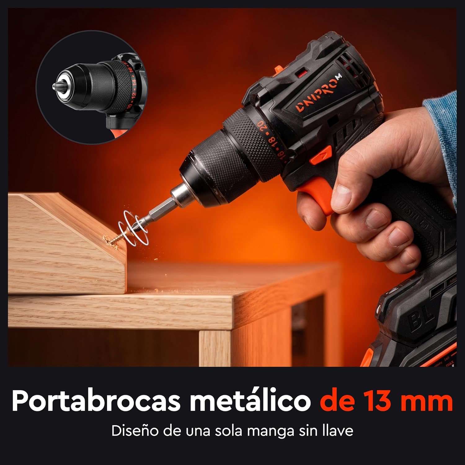 Taladro Atornillador Brushless Dnipro-M CD-200BC KIT 20V – Set Profesional con Sistema Kickback Control, Par de 50 Nm, Batería 2Ah y Cargador Rápido