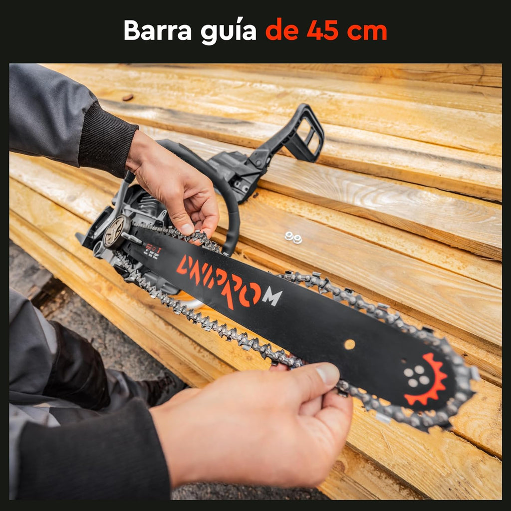 Motosierra de Gasolina Dnipro-M DSG-52HE – Potencia Semi-Profesional de 52 cc (2400W), Espada de 45 cm y Sistema de Arranque Fácil