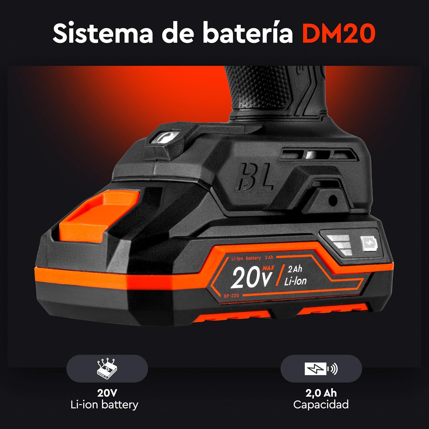Taladro Atornillador Brushless Dnipro-M CD-200BC KIT 20V – Set Profesional con Sistema Kickback Control, Par de 50 Nm, Batería 2Ah y Cargador Rápido