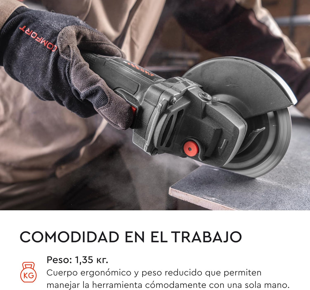 Amoladora Angular a Batería Dnipro-M DGA-201BC Ultra 20V – Motor Brushless, Kit con Batería de 4Ah y Cargador Rápido