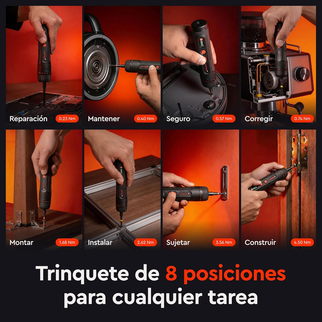 Destornillador Eléctrico Inalámbrico 3.6V Dnipro-M CSD-40X – 4.5 Nm Automático / 10 Nm Manual, Embrague de 8 Posiciones, LED Circular, Cable USB-C y Estuche con 10 Puntas