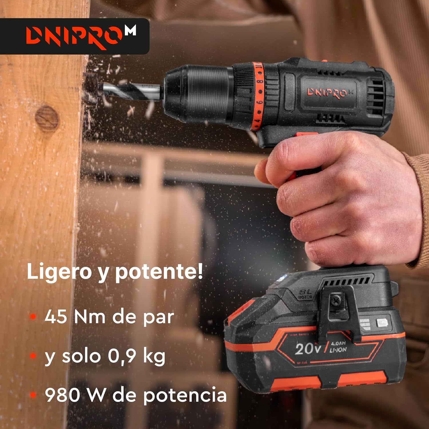 Taladro Percutor a Batería Dnipro-M CD-201HBC Compact 20V – Kit Profesional con Motor Sin Escobillas, Batería 2Ah y Cargador Rápido