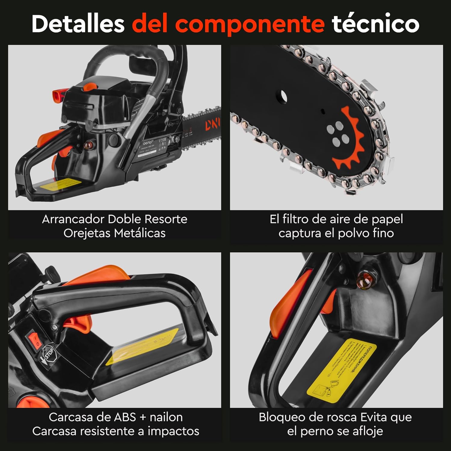 Motosierra de Gasolina Dnipro-M DSG-45HE – Motor de 45 cc (2000W), Espada de 40 cm, Sistema de Arranque Fácil y Filtro de Aire de Acceso Rápido