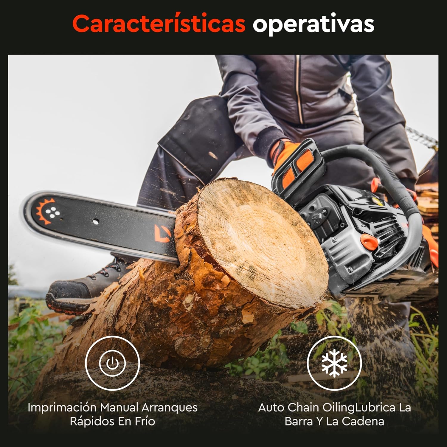 Motosierra de Gasolina Dnipro-M DSG-52HE – Potencia Semi-Profesional de 52 cc (2400W), Espada de 45 cm y Sistema de Arranque Fácil