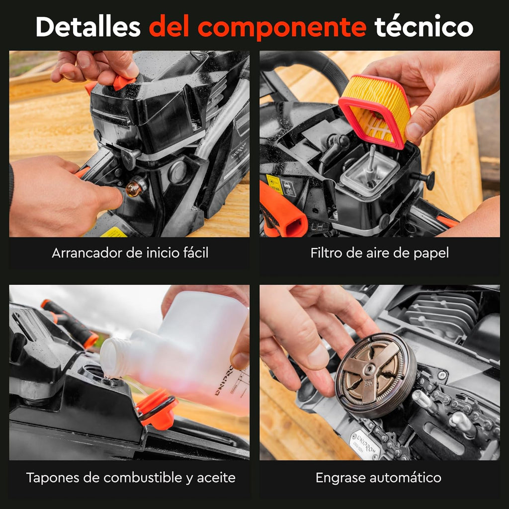 Motosierra de Gasolina Dnipro-M DSG-52HE – Potencia Semi-Profesional de 52 cc (2400W), Espada de 45 cm y Sistema de Arranque Fácil